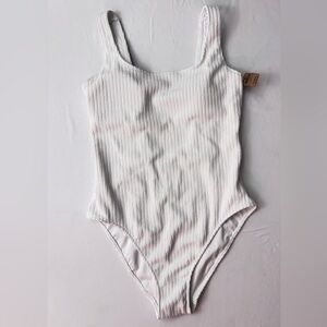 VS PINK White Ribbed One-Piece Swimsuit | Size Medium | NWT